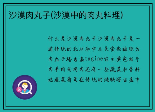 沙漠肉丸子(沙漠中的肉丸料理)